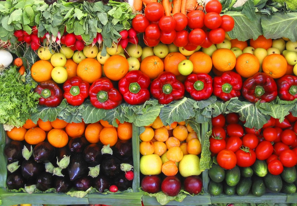Fresh vegetables and fruits at a farmer's market